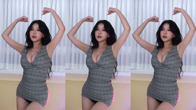 [主播]AfreecaTv韩国BJ慧琳低胸格子包臀裙性感热舞预览图 3