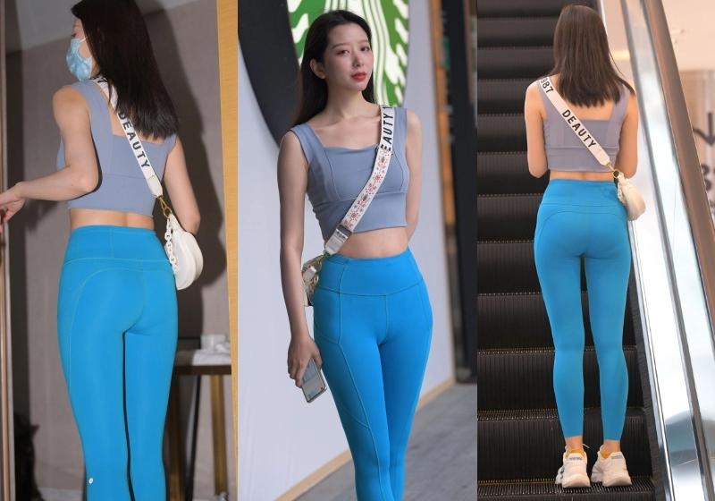 [街拍]M920.蓝色瑜伽裤美女图片视频